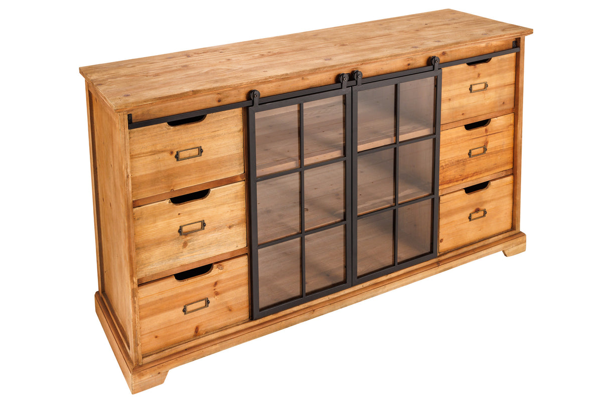Sideboard HERITAGE 150cm slide glass doors pine wood