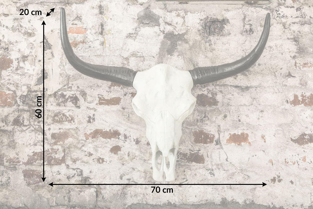 Wanddeko Totenkopf EL TORO 70cm Aluminium weiß schwarz