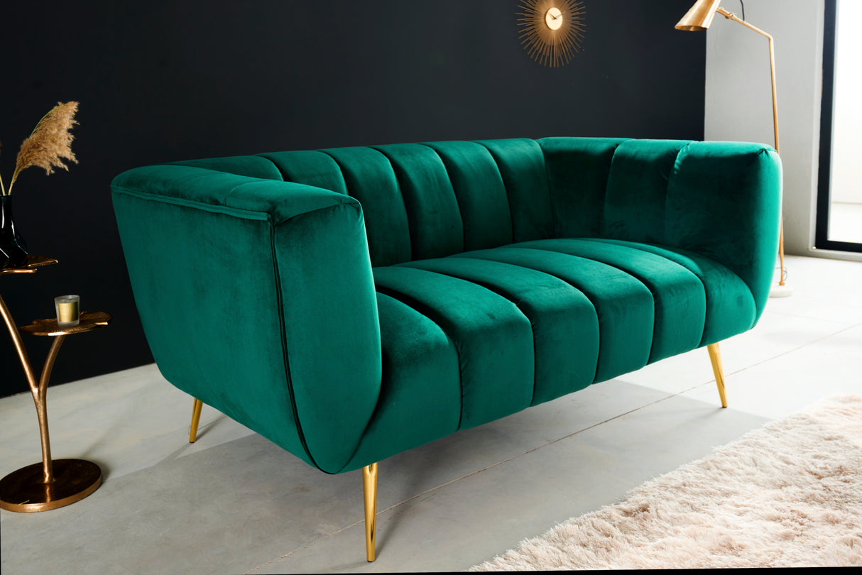Sofa NOBLESSE 165cm 2-Sitzer Samt smaragdgrün mit goldenen Füßen