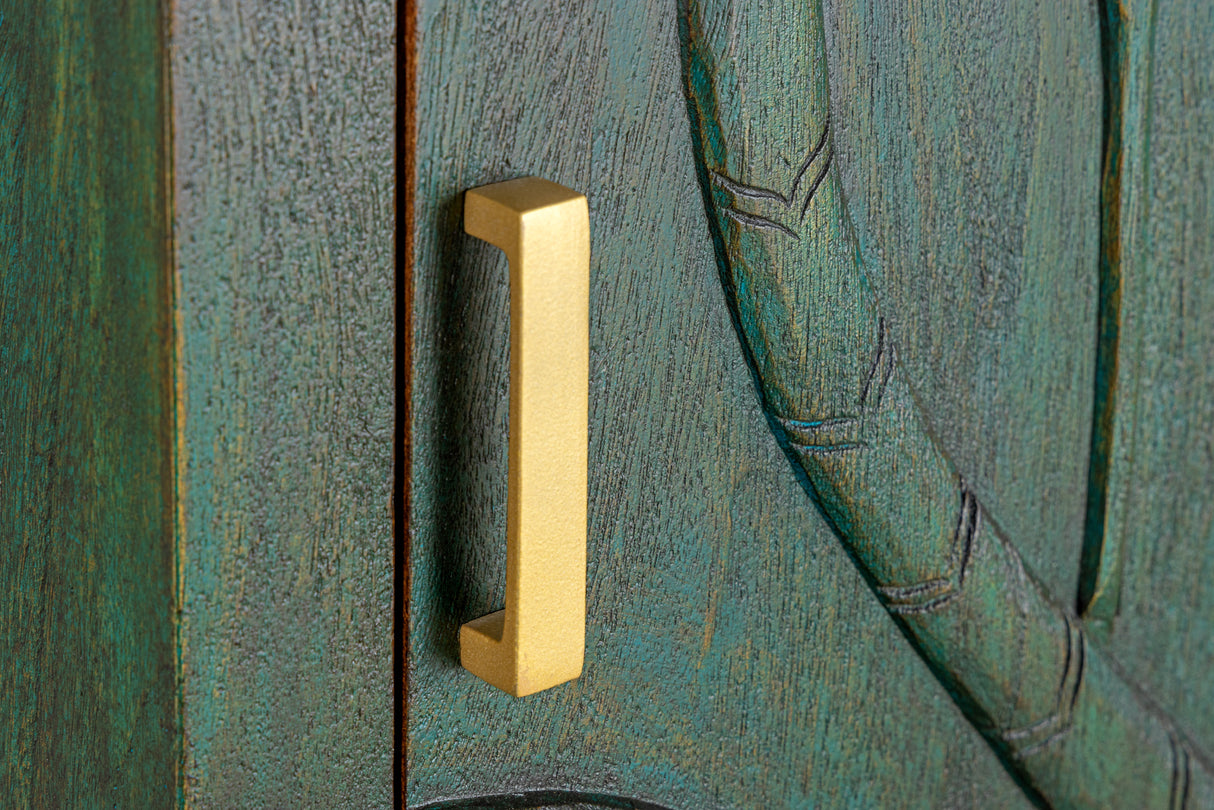 Highboard PEACOCK 170cm 3D mango wood antique look dark green gold handmade