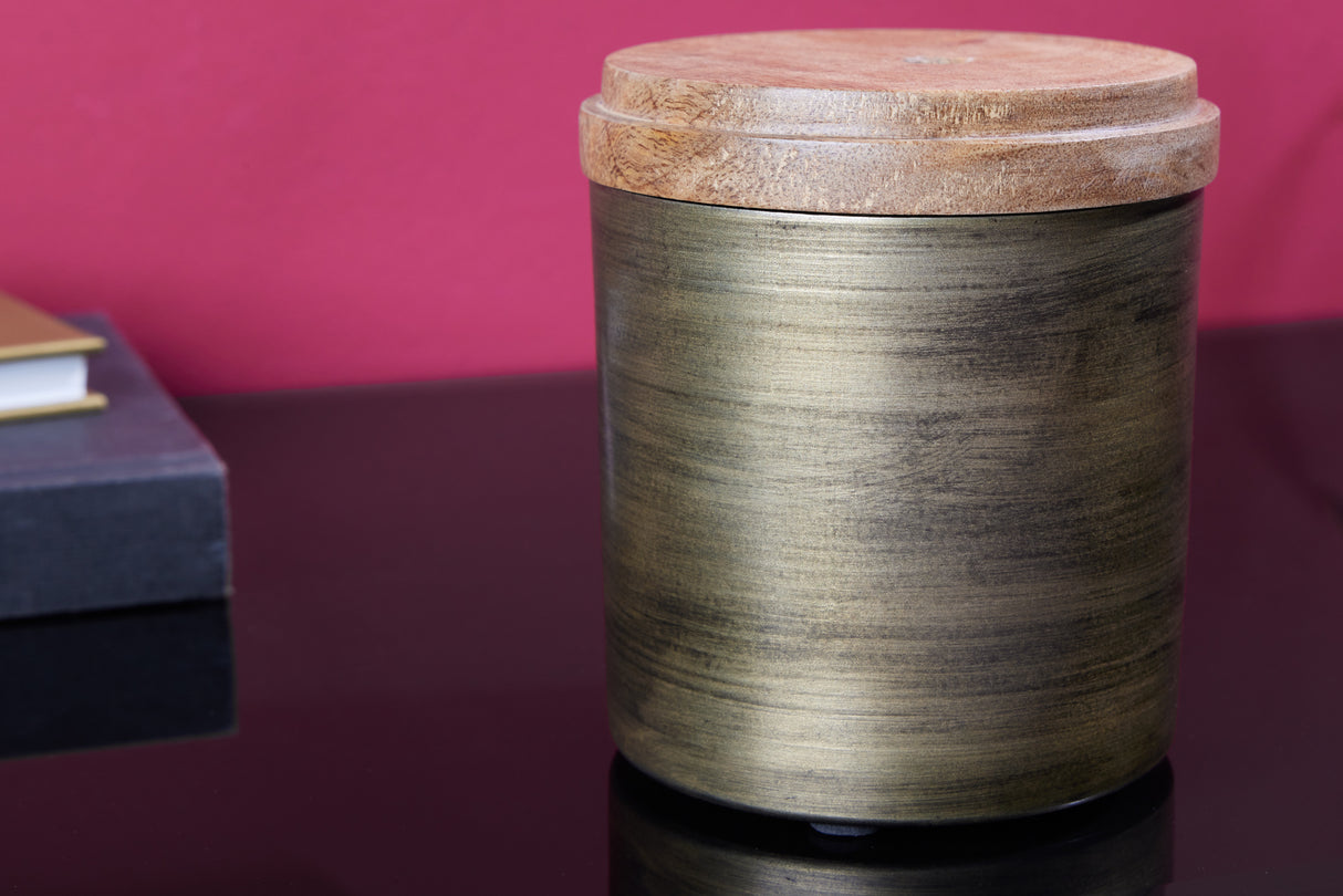 Skulptur Zinn PANTHER 20cm Eisen gold Mangoholz natur