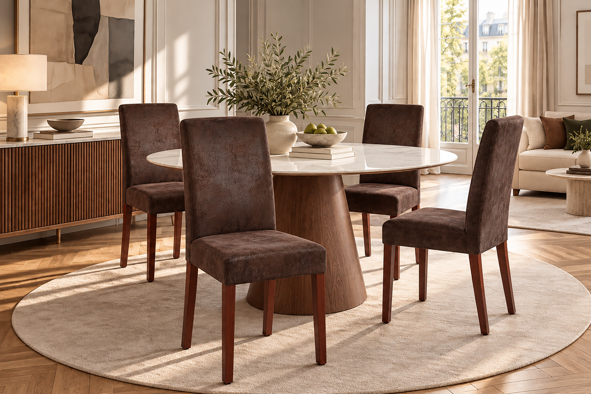 Chair GENUA microfibre vintage look cigar brown w/ rubberwood legs