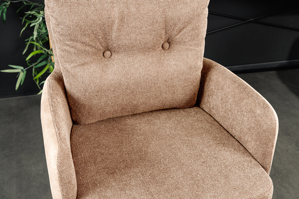 Bar stool BIG GEORGE w/ armrests flat woven fabric velvet champagne beige rotatable