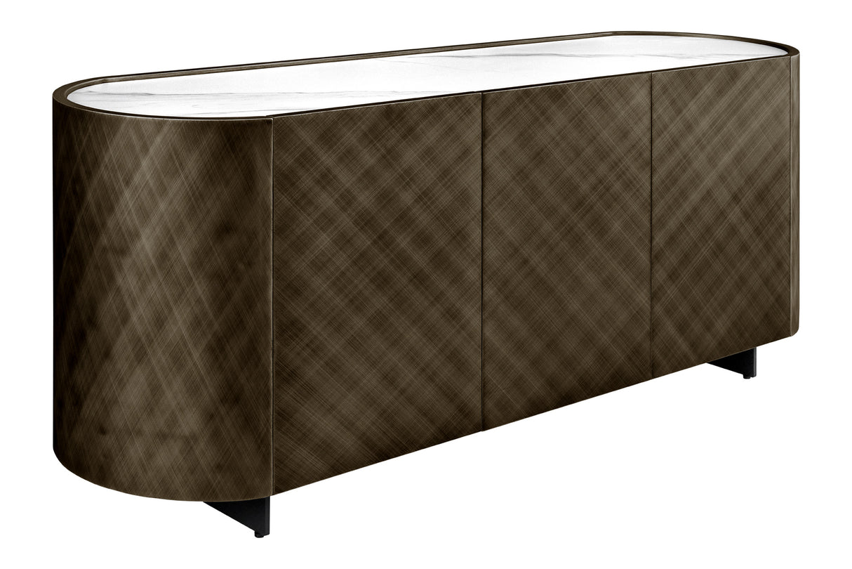 Sideboard REFLECTION 150cm 3D Effekt Bronze mit Keramik Marmorplatte weiß