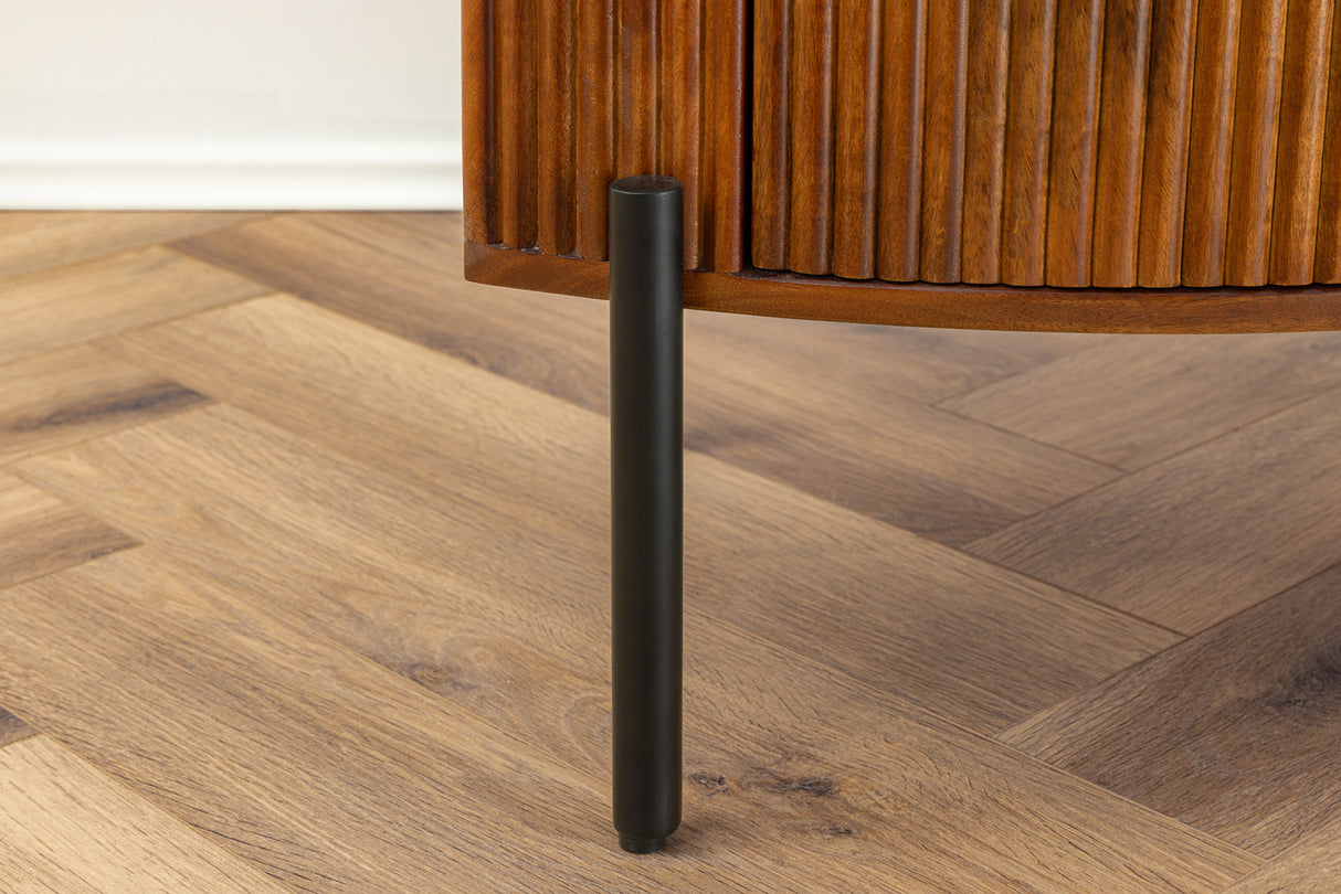 Sideboard GRANDEUR 180cm 3D Retro-Stil Mangoholz braun mit schwarzen Metallbeinen