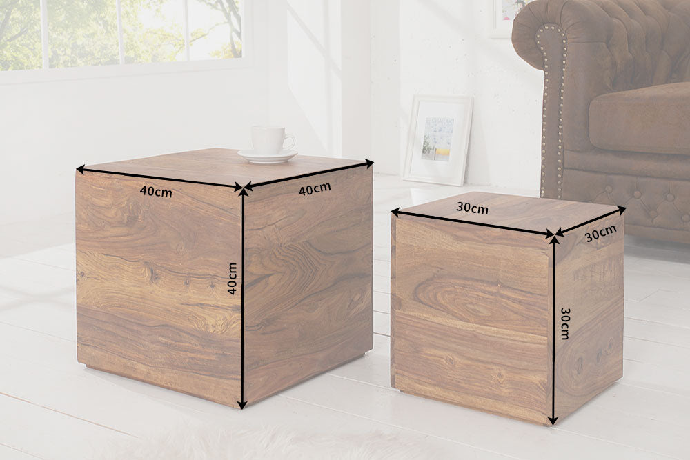Beistelltisch Hocker MAKASSAR 30/40cm 2er Set Sheesham