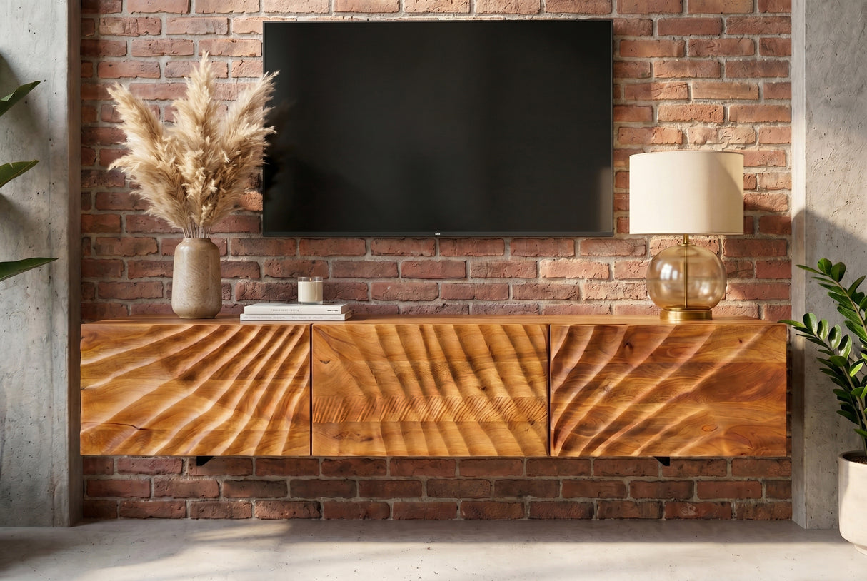 TV-Board SCORPION 160cm 3D hanging lowboard mango wood brown