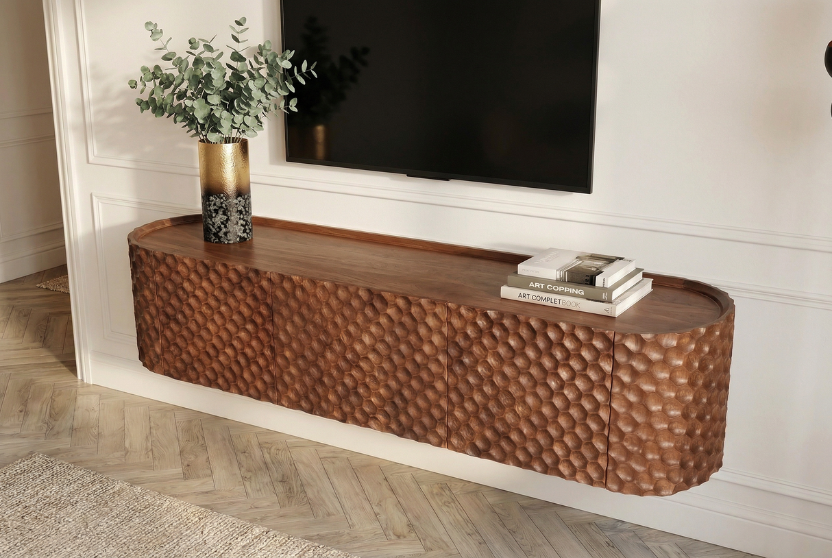 TV-Board ADLON 160cm 3D massives Hängend Mango Holz