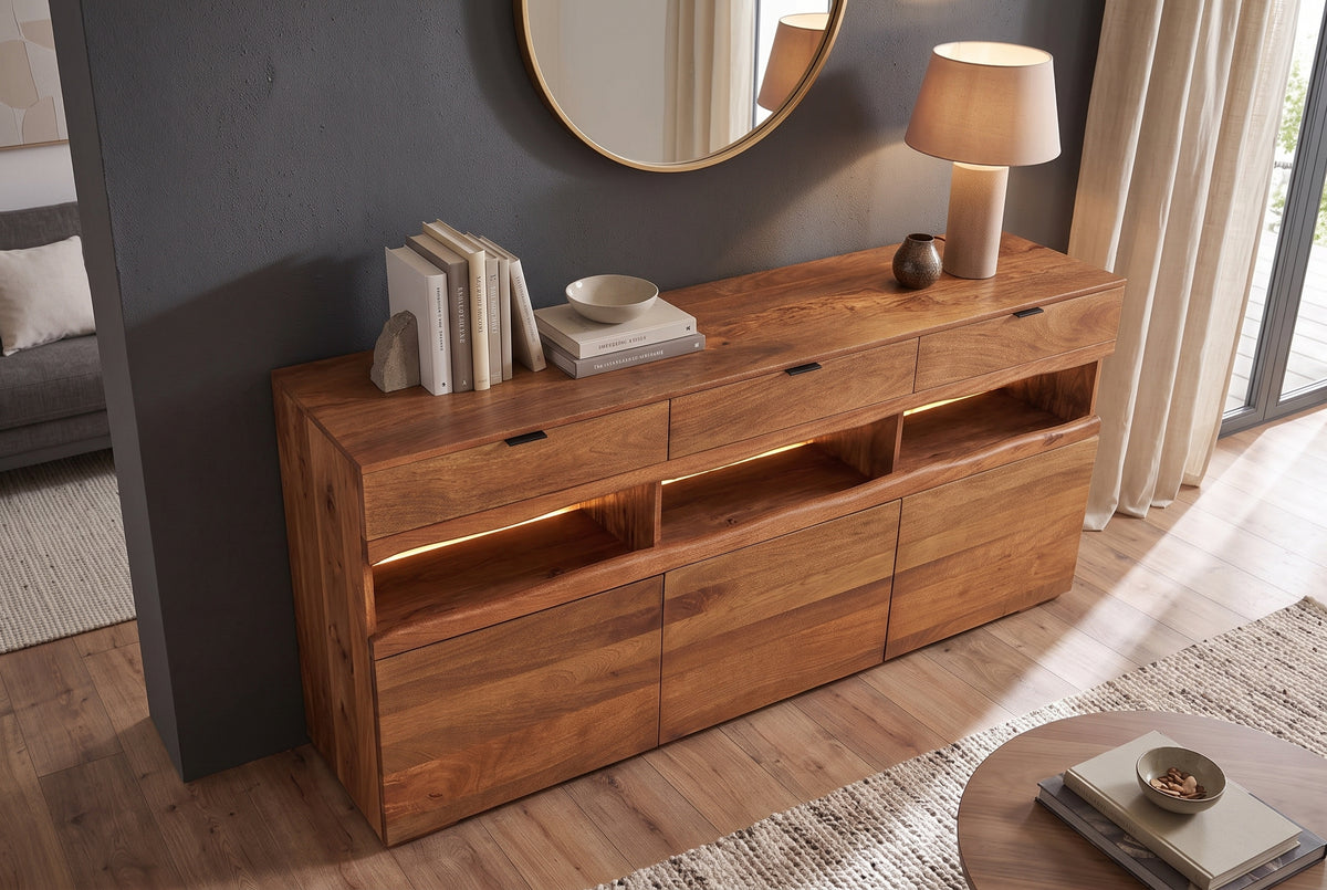 Sideboard GRAND MANGO 180cm mango wood brown w/ remote-controlled LED light