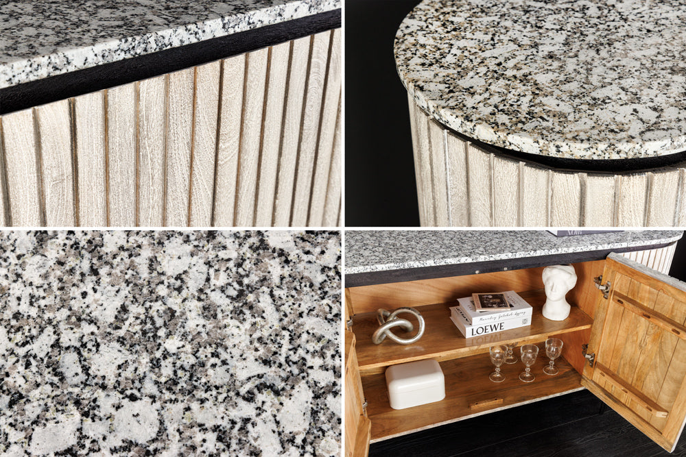 Sideboard ADLON 170cm mango wood grey w/ marble top white and black
