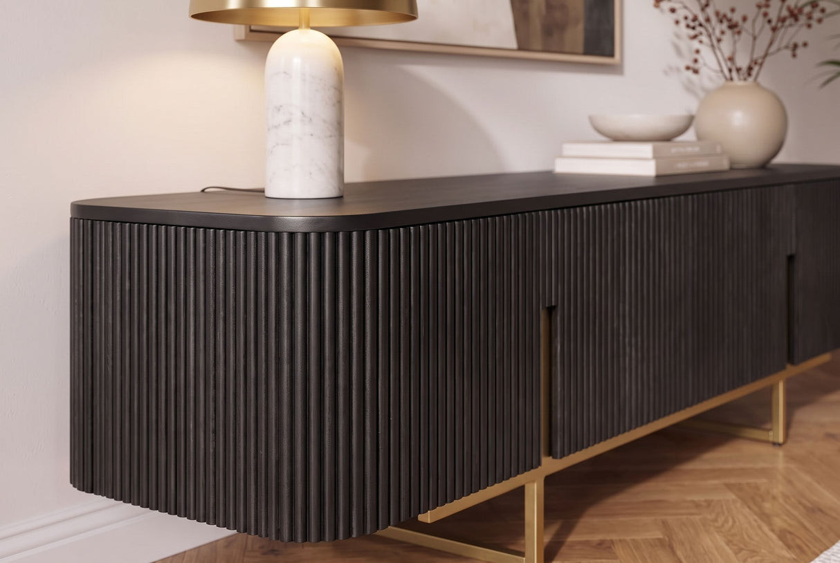 TV-Board GATSBY 160cm Retro Stil Mangoholz schwarz gold