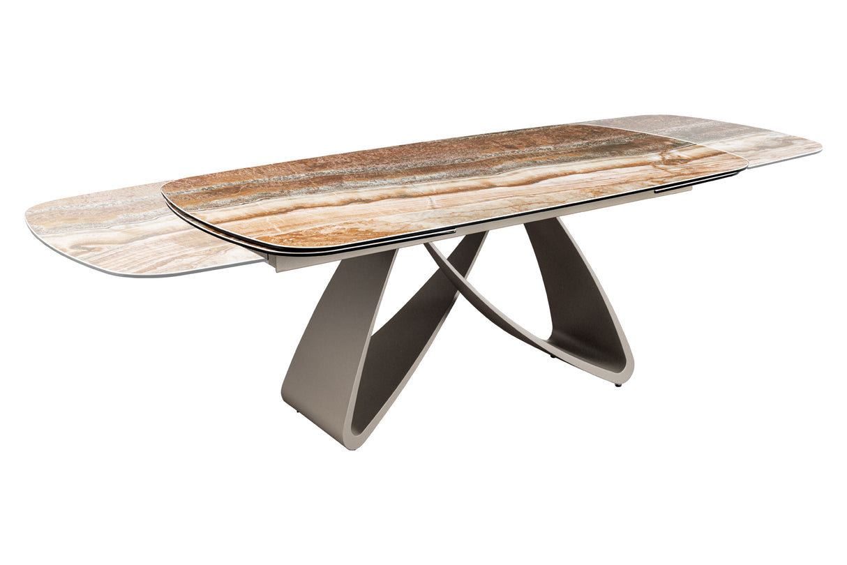 Dining table INFINITY 180-220-260cm boat-shaped extendable spanish onyx ceramic rust brown