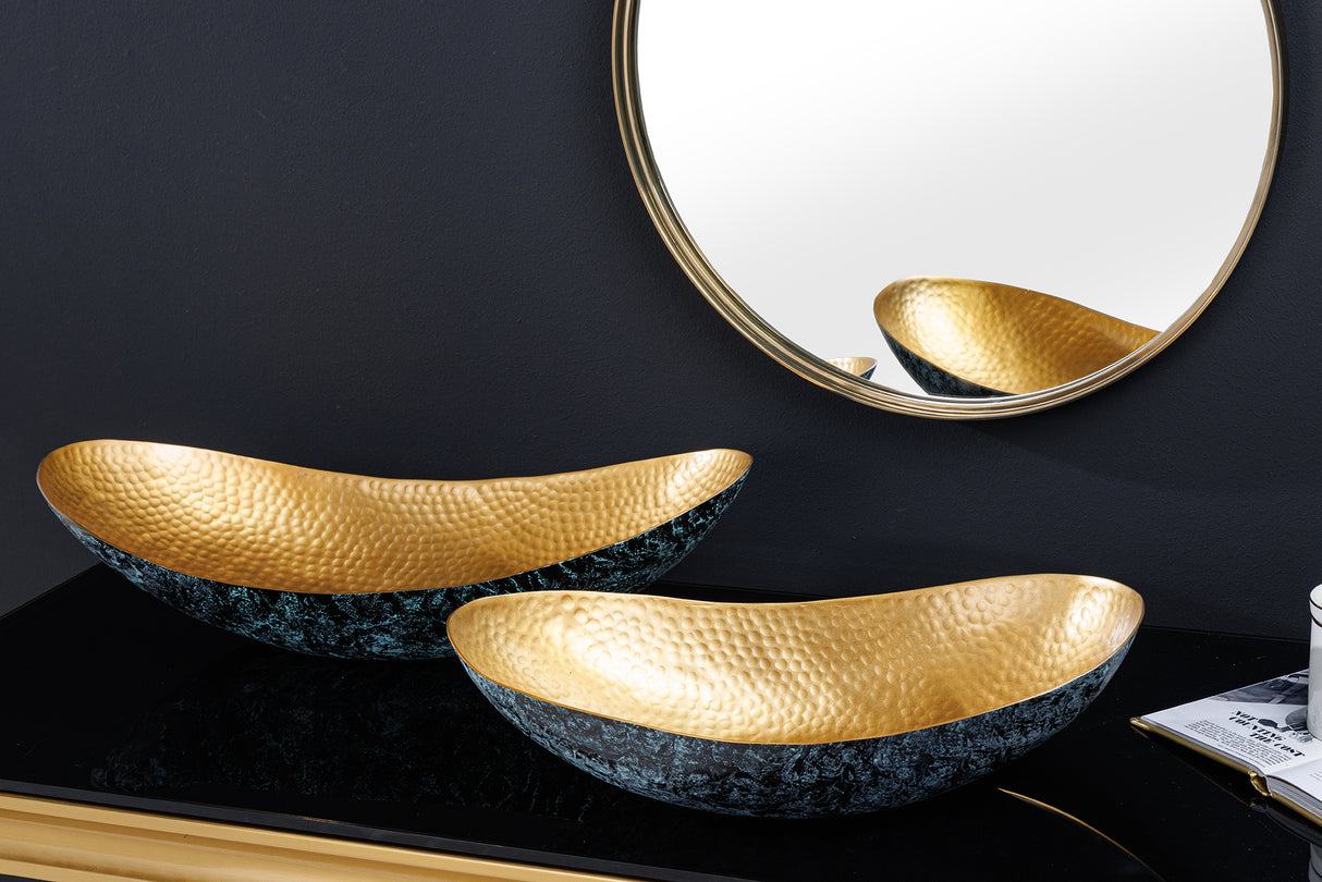 Dekoschale ABSTRACT ORIENT 43-54cm mit Hammerschlageffekt Gold und Patina
