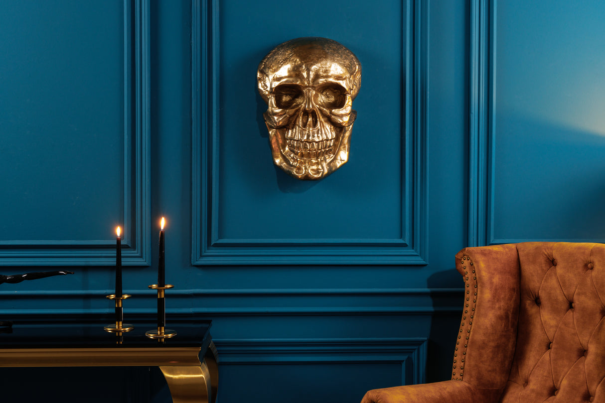 Wall decoration sculpture SKULL 40cm gold