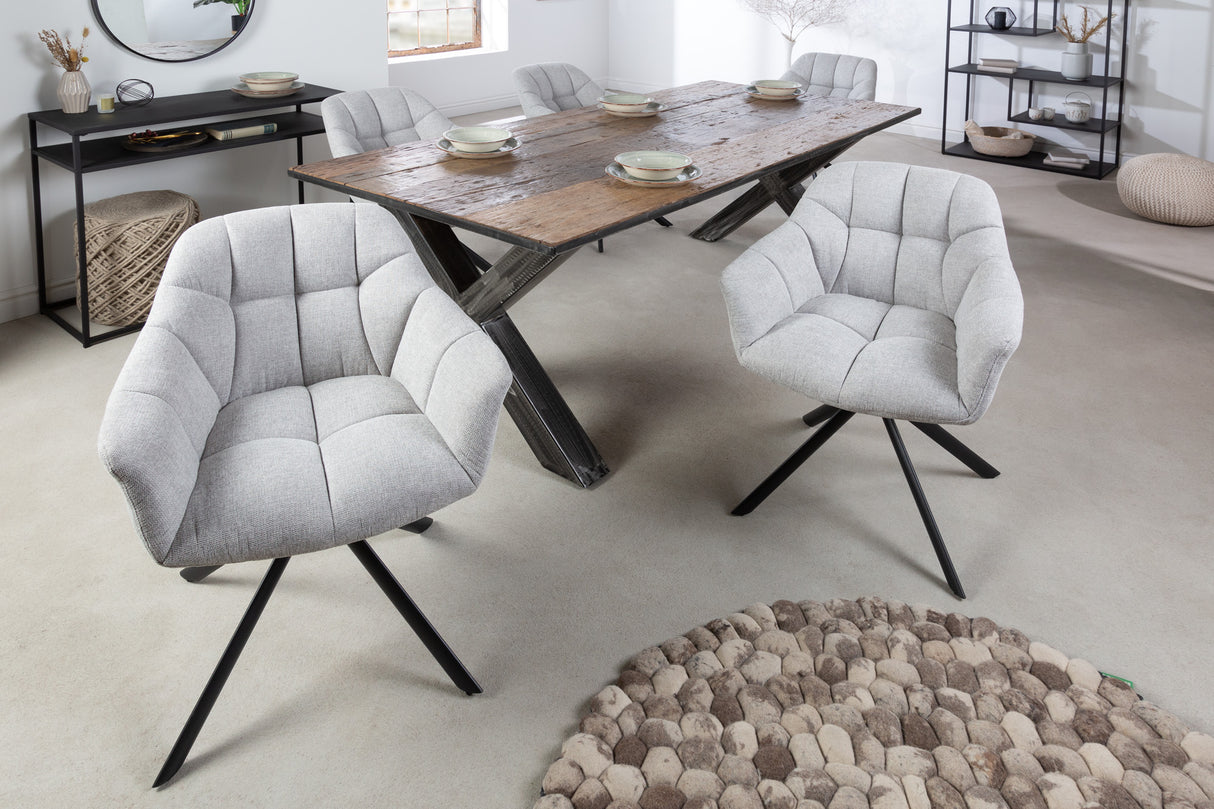 Swivel chair PAPILLON 180° rotatable w/ armrests textured fabric light grey