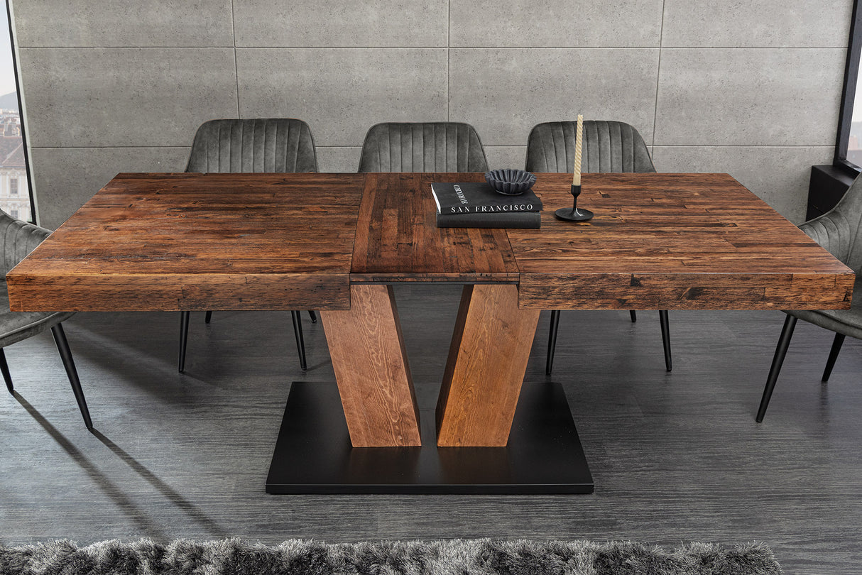 Dining table RANCHO 160-200cm extendable pinewood natural black