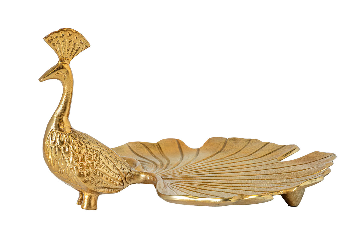 Platter WILDLIFE PEACOCK 40cm sculpture gold
