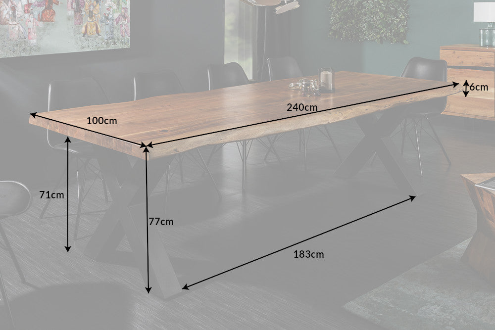 Esstisch MAMMUT 240cm X-Beine 60mm massives Akazienholz