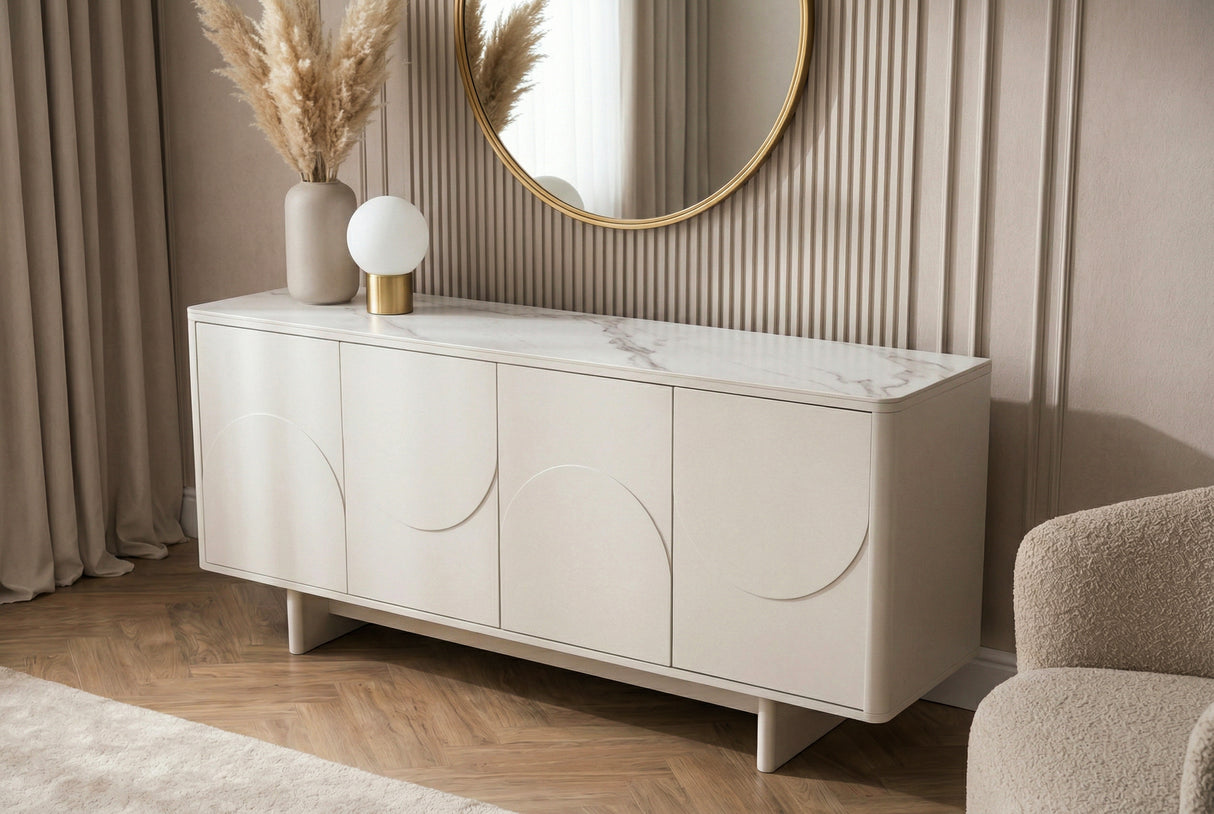 Sideboard SAVOY 180 cm 3D mit weißer Marmorkeramikplatte