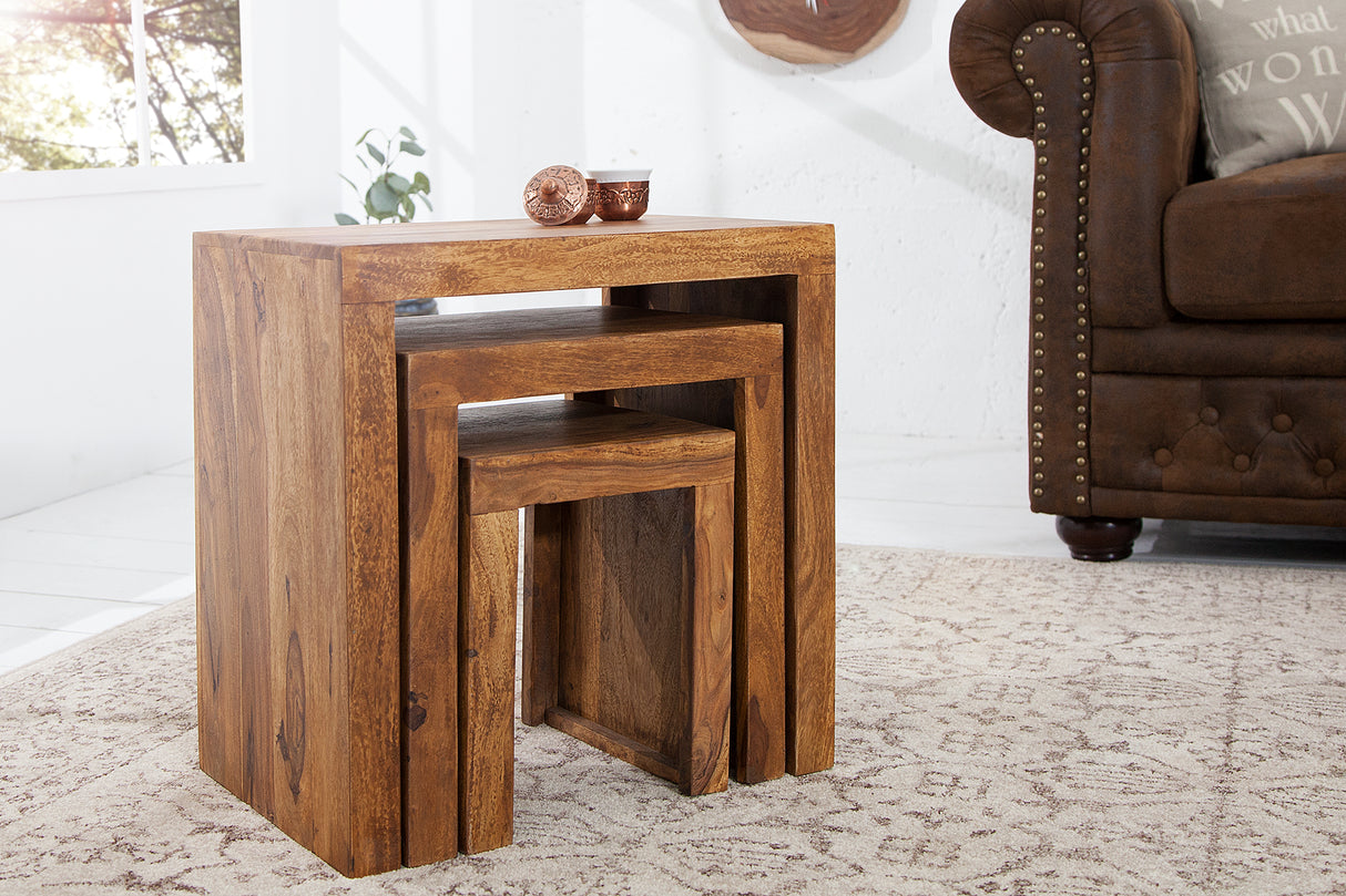 Beistelltisch MADEIRA 3er-Set aus Sheesham-Holz