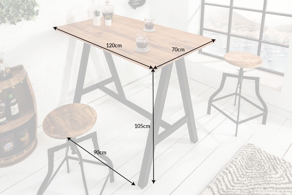 Bar bistro table CASTLE 120cm wild oak natural in industrial style