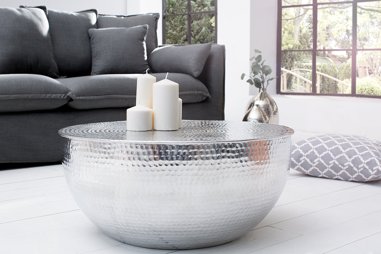 Couchtisch ORIENT II 60cm Hammerschlageffekt silber