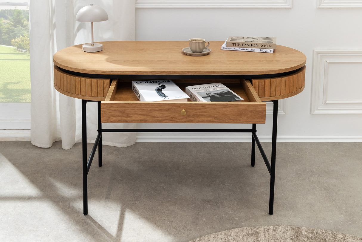 Office desk ATELIER 120cm natural oak wood look w/ black metal frame