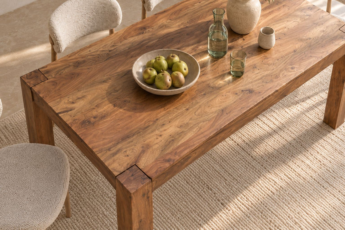 Esstisch MAKASSAR 160cm Sheesham Holz braun stone finish