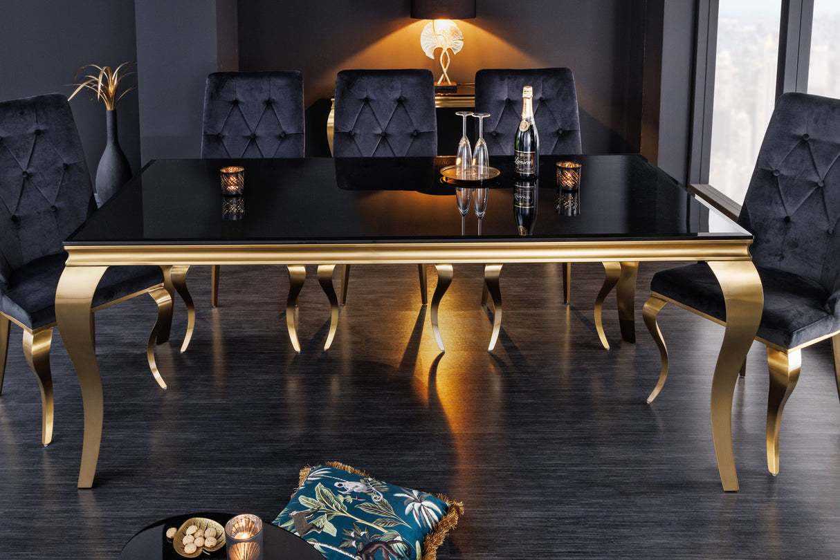 Esstisch MODERN BAROCK 180cm gehärtetes Opalglas schwarz gold