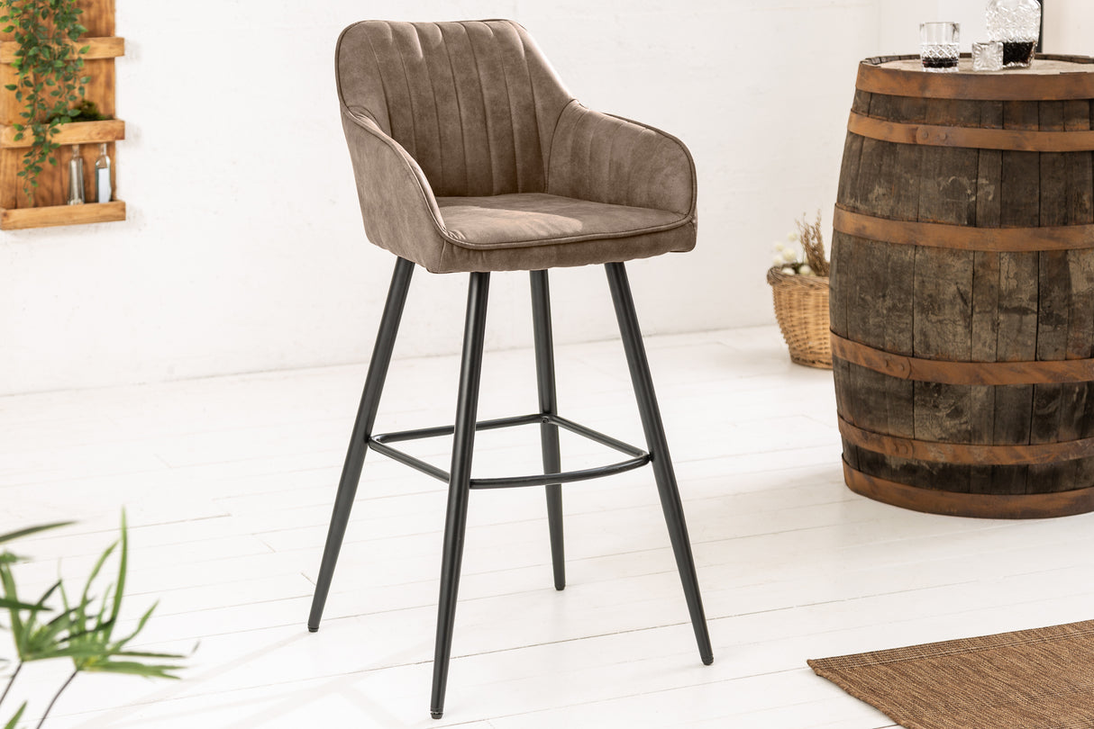 Barstuhl TURIN Mikrofaser Vintage Taupe mit Steppung