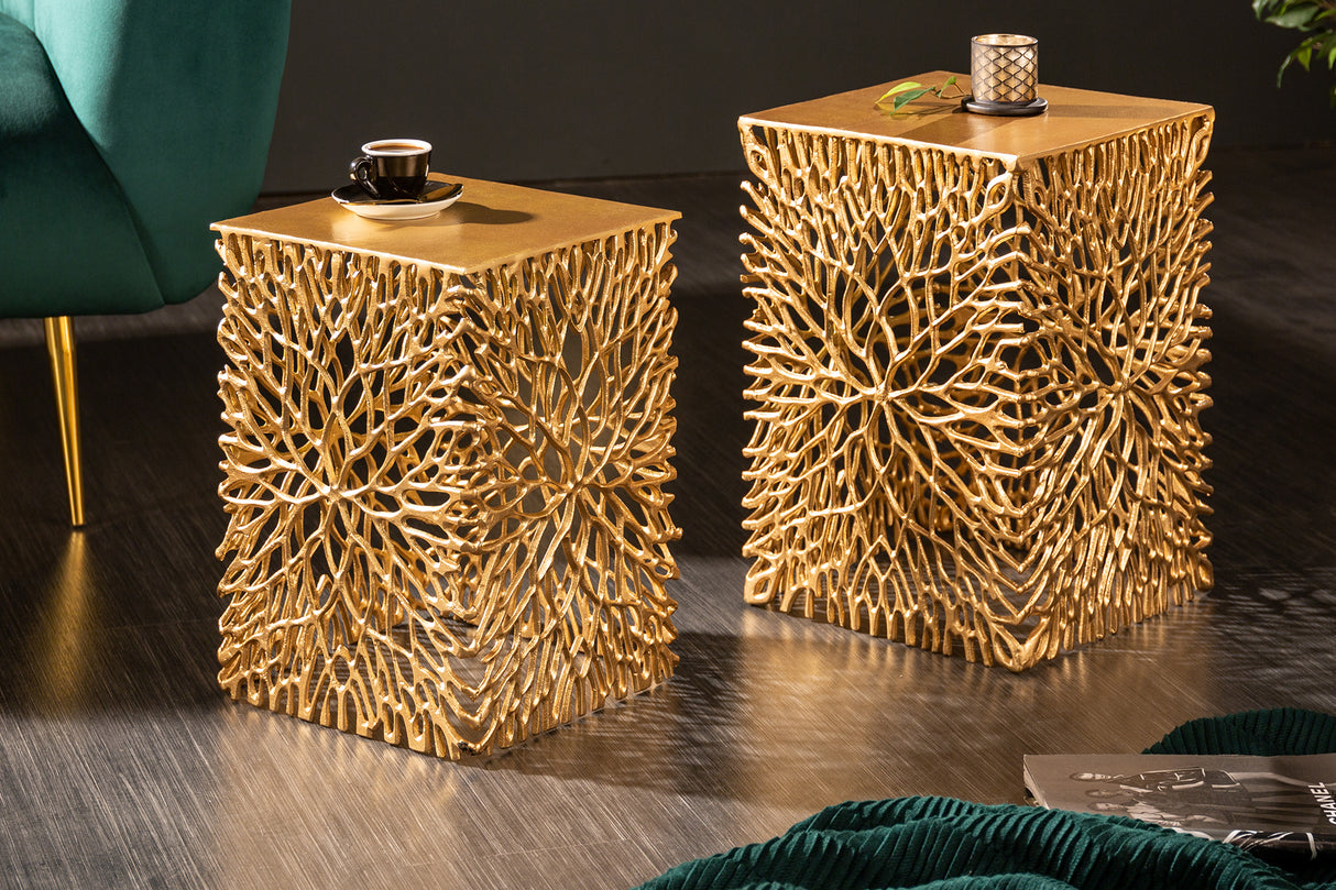 Side table LEAF 40-45cm set of 2 gold