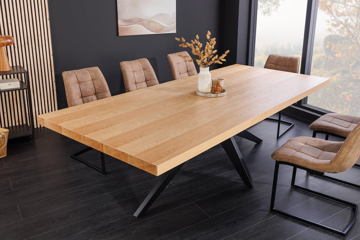 Dining table ZEUS 240cm natural oak wood look w/ black metal frame