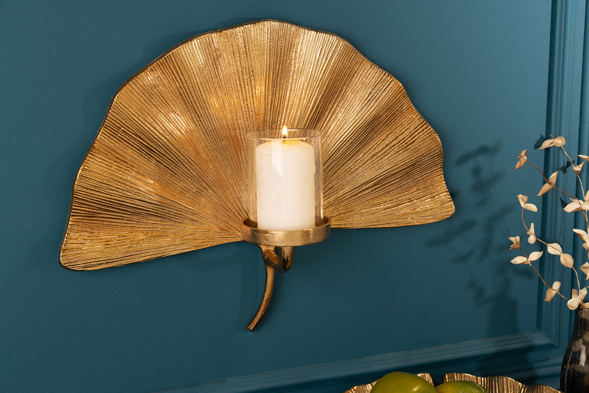 Wall decoration candleholder GINKGO gold