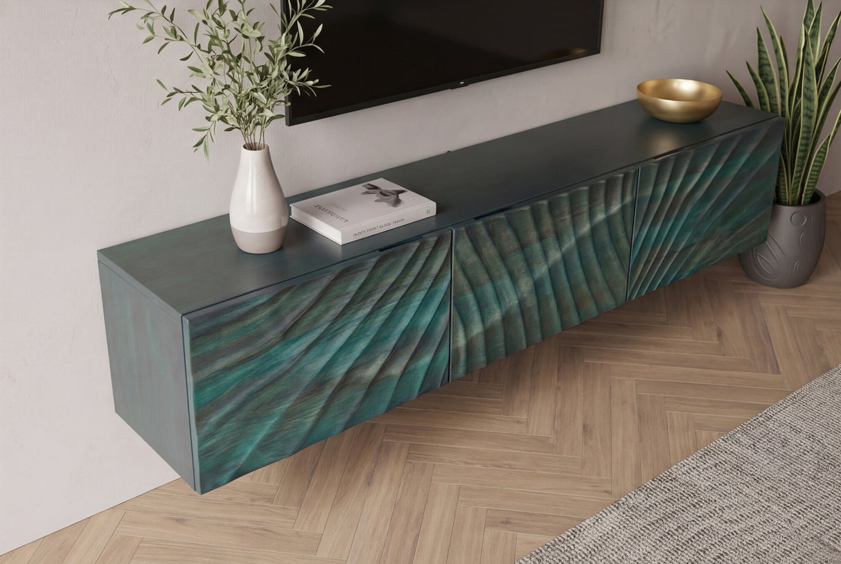 TV-Board SCORPION 160cm 3D hanging mango wood turquoise