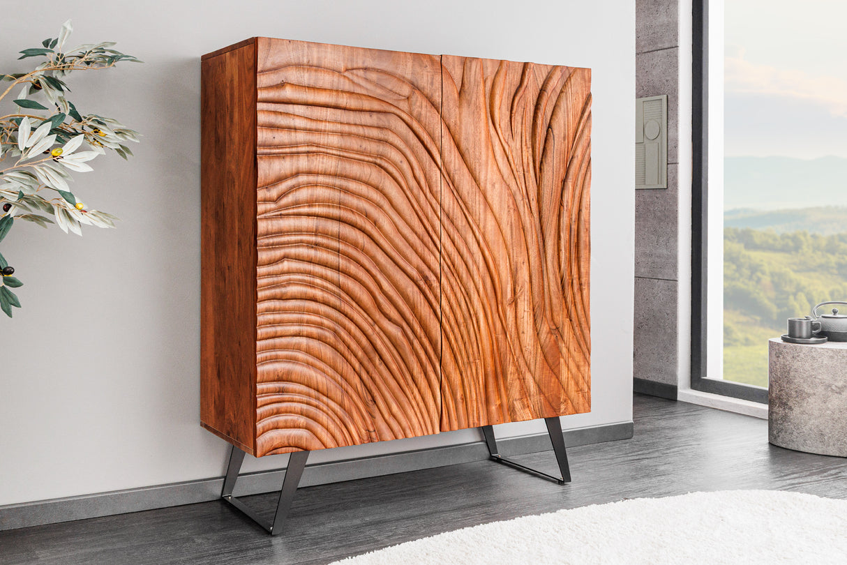 Highboard FLUID 120cm 3D acacia wood walnut brown
