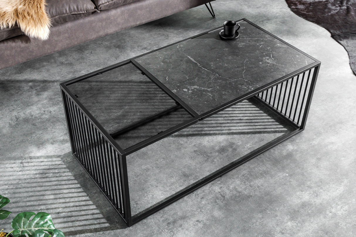 Couchtisch ARCHITECTURE 100cm Marmoroptik und Rauchglas