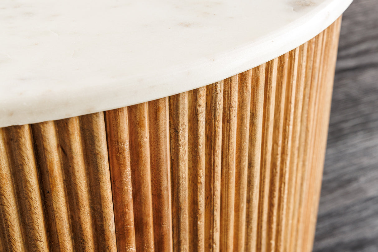 Coffee table TRES CHIC Ø 60cm round mango wood natural w/ white marble top