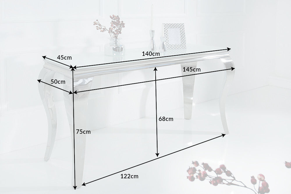 Console MODERN BAROCK 145cm tempered glass white