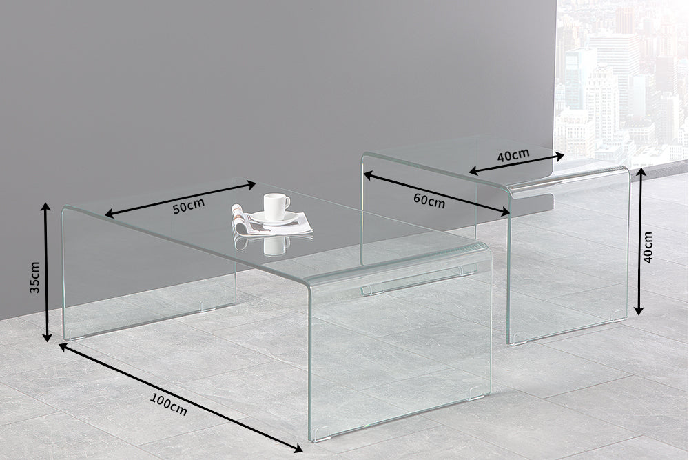 Couchtisch FANTOME 60-100cm 2er Set 12mm Hartglas