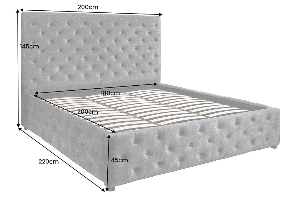 Bed PARIS 180x200cm CHESTERFIELD look velvet grey w/ storage space