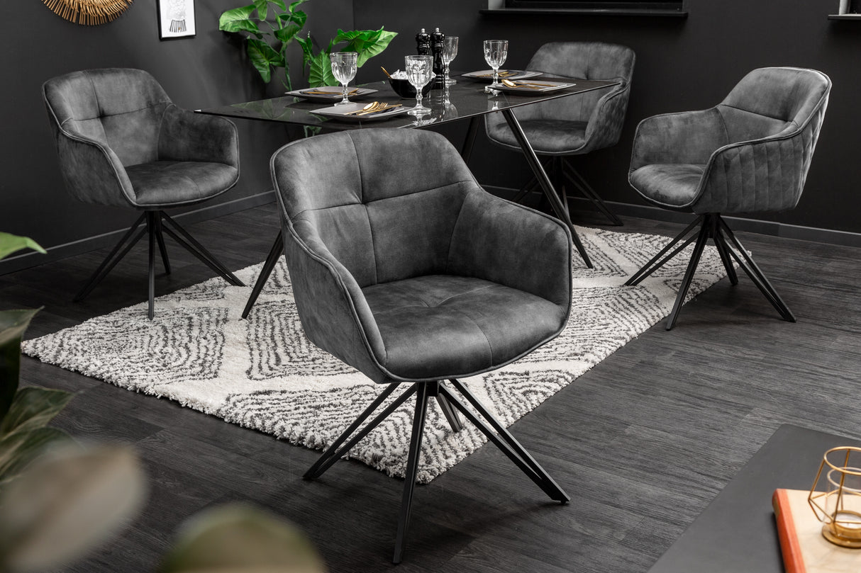 Swivel chair EUPHORIA rotatable 180° with armrests velvet dark grey