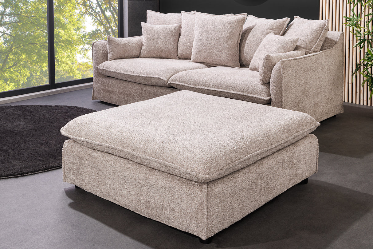 Hocker HEAVEN 100cm abnehmbarer Bezug Bouclé Champagnerbeige