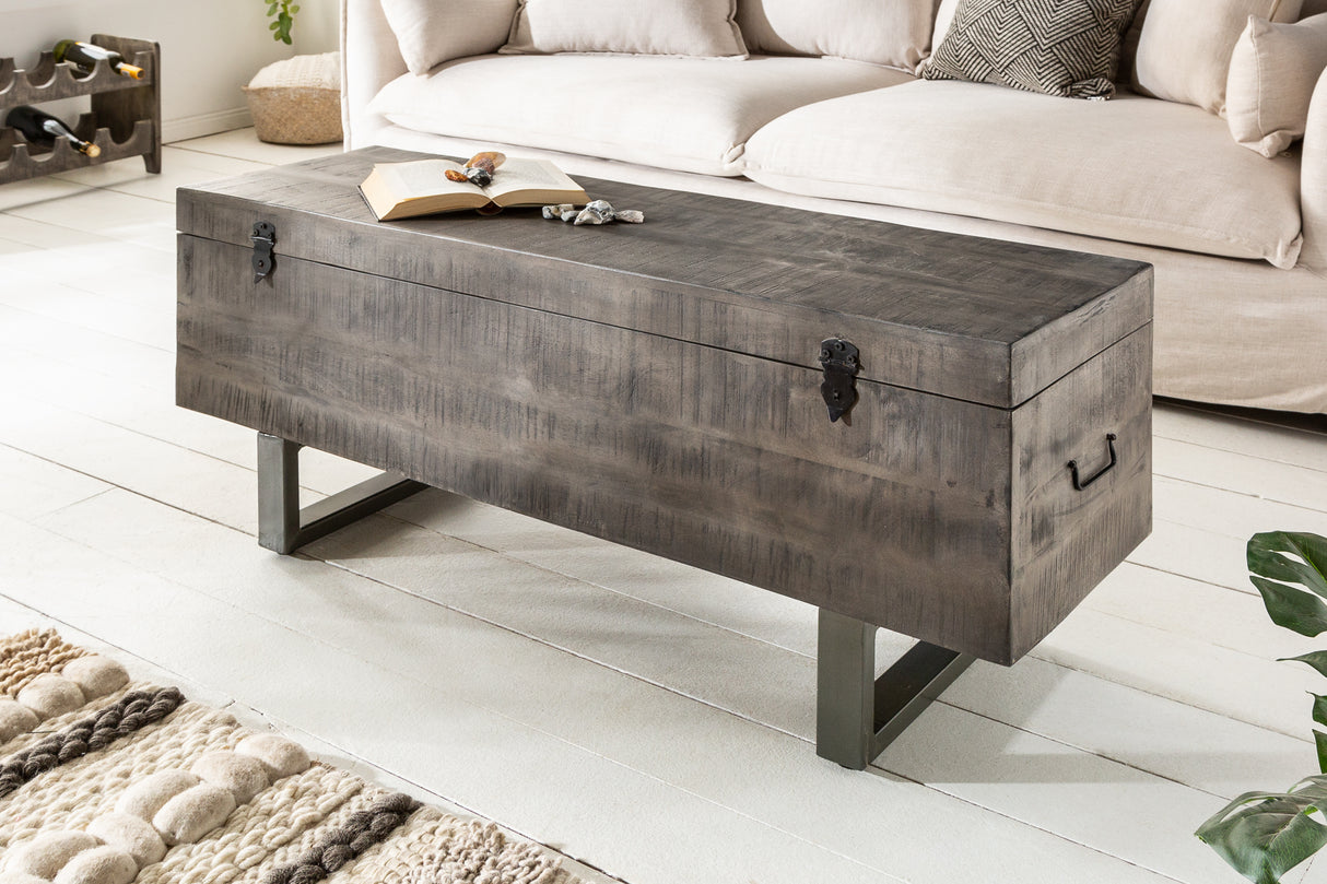 Sitzbank Truhe FACTORY LOFT 115cm Akazienholz grau