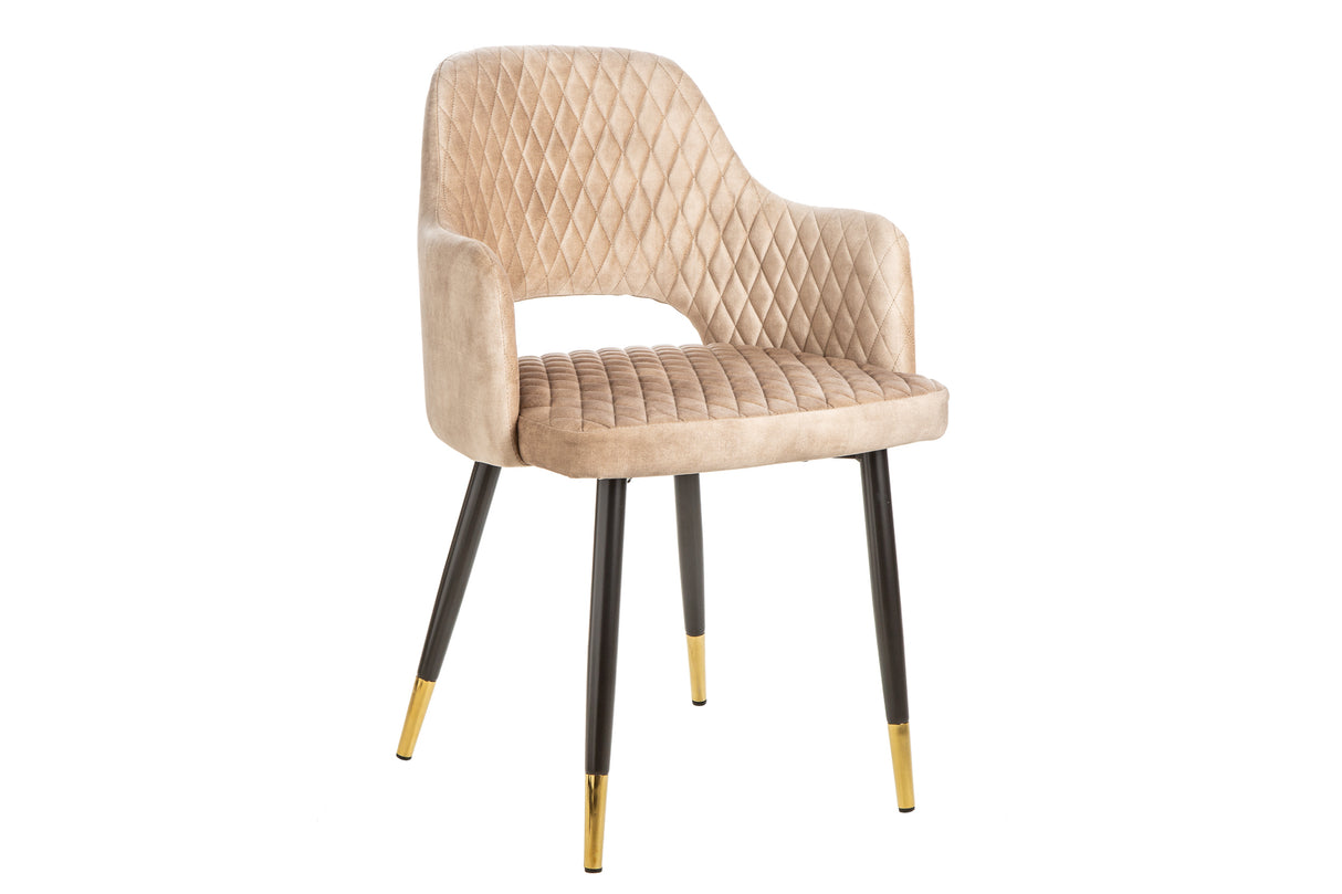 Chair PARIS w/ armrests velvet with decorative quilting light greige