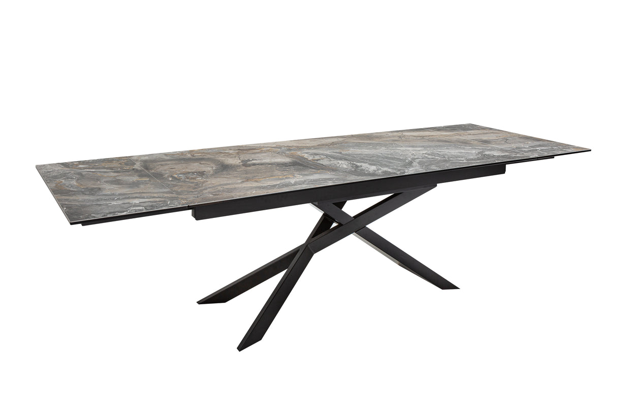 Dining table EUPHORIA 180-220-260cm ceramic marble look 10mm tempered glass