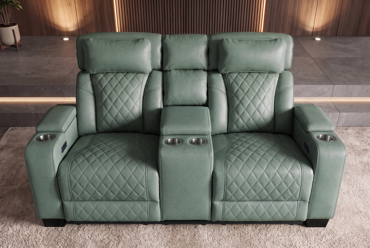 Cinema armchair HOLLYWOOD 2-seater electrically adjustable artificial leather sage
