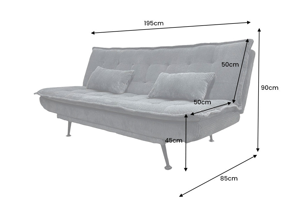 Sofa bed JAZZ 195cm 3-seater cord grey