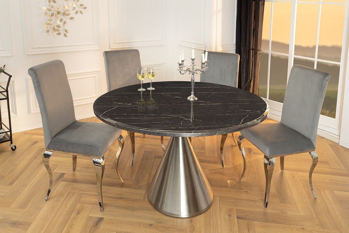 Esstisch ELEGANCIA 130cm rund Gestell Chrom schwarz Marmoroptik