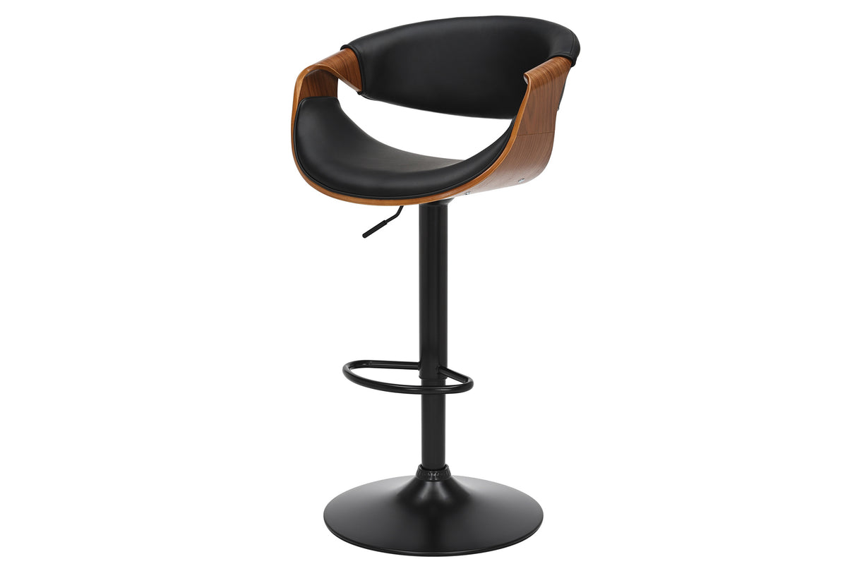 Bar stool ORGANIC 89-100cm rotatable w/ armrests artificial leather and walnut wood look