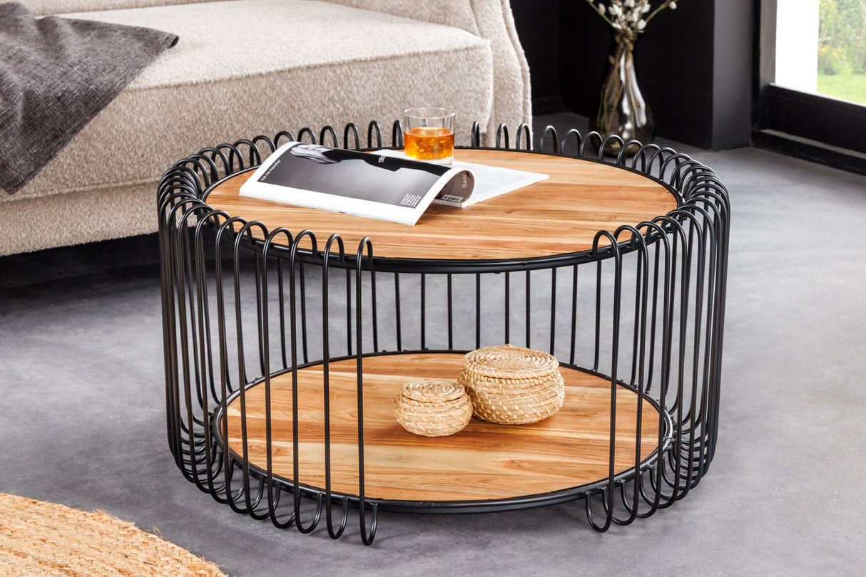 Couchtisch TRUE ELEMENTS 70cm Gestell schwarz Akazienholz natur